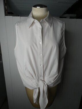 Modern Works Women's XL Ivory Button Up Sleeveless Tie Top Cropped Poly Stretch
